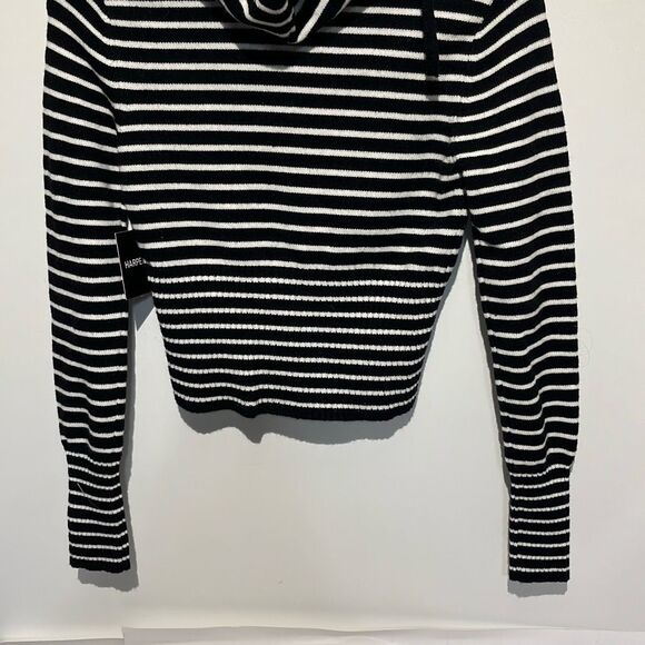 Harper & Ivy Women's Black White Stripe Full Zip Hooded Sweater Medium NWT - Picture 7 of 7